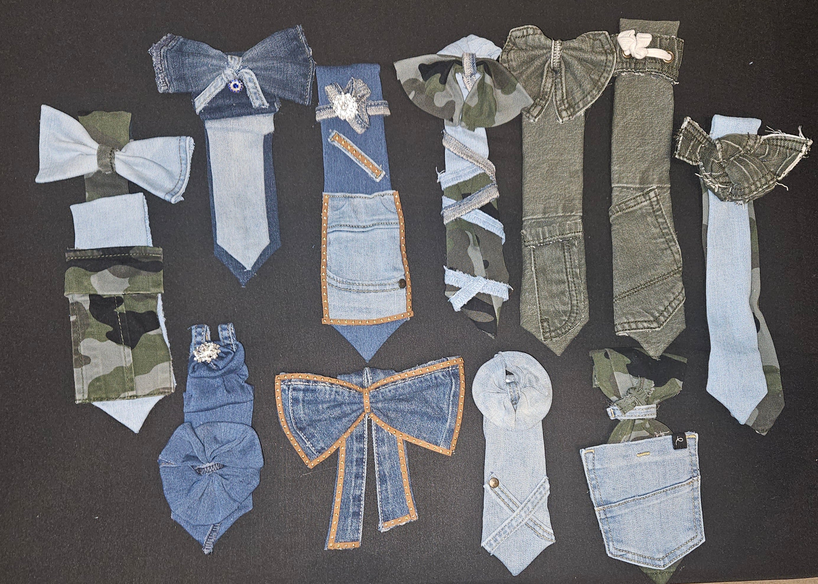 Denim colorblock ties